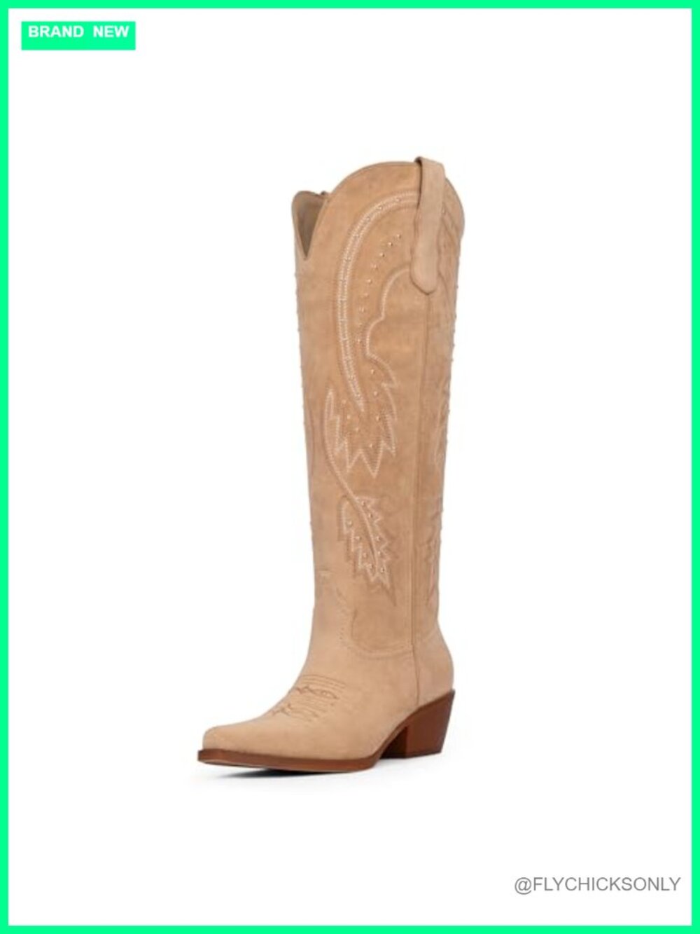 Cowboy Boots Knee High Rhinestone Cowgirl Pointed Toe Slip On Chunky Heel